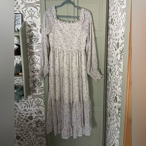 &Merci midi long sleeve white floral dress.